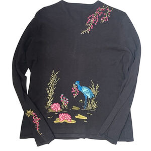 Andre Segere Vintage black cardigan colorful extrinsic embroidery women sz L.